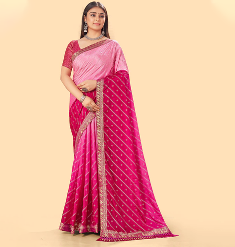 Pink & Fuchsia Embellished Zari Saree